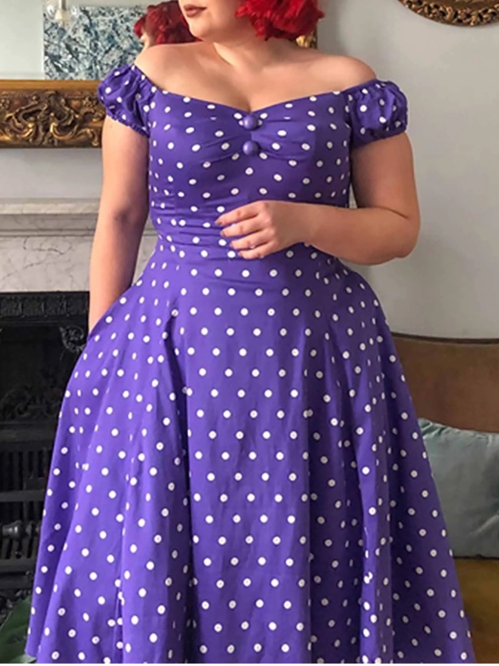 Collectif purple & White Polka Dot Dolores Dress